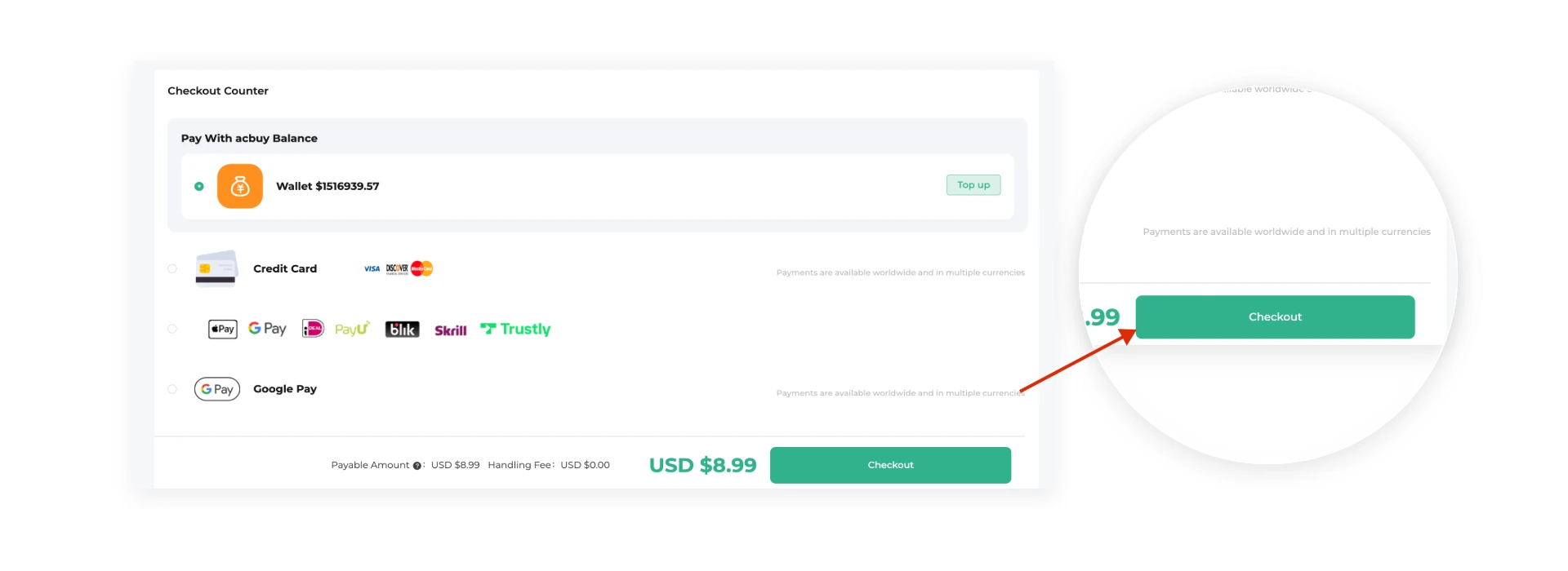Pay for the order in ACBuy