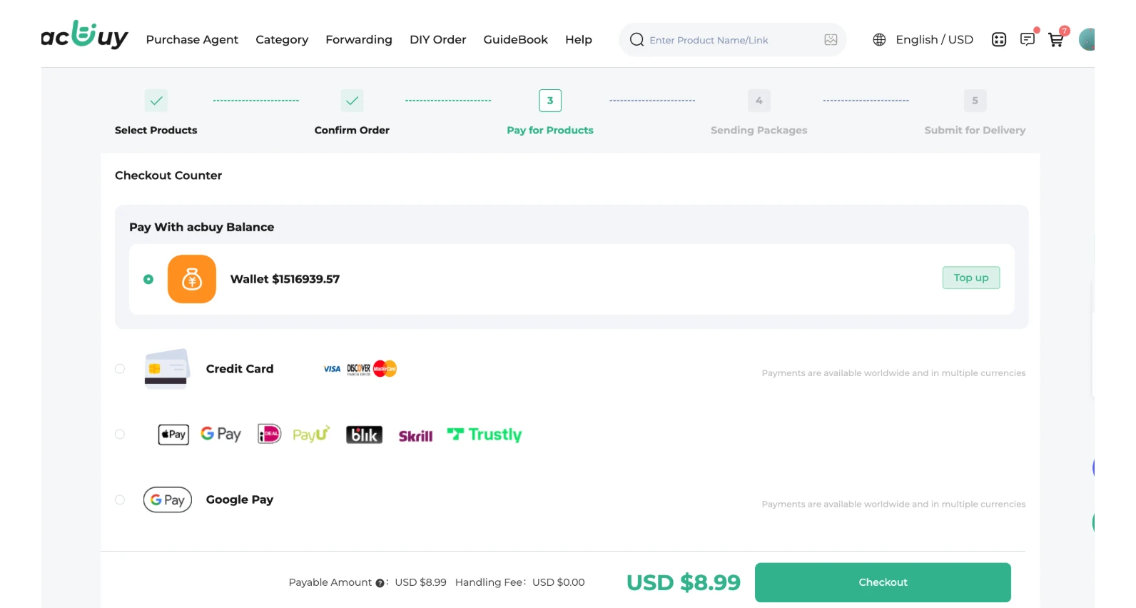 Shipping deposit in ACBuy